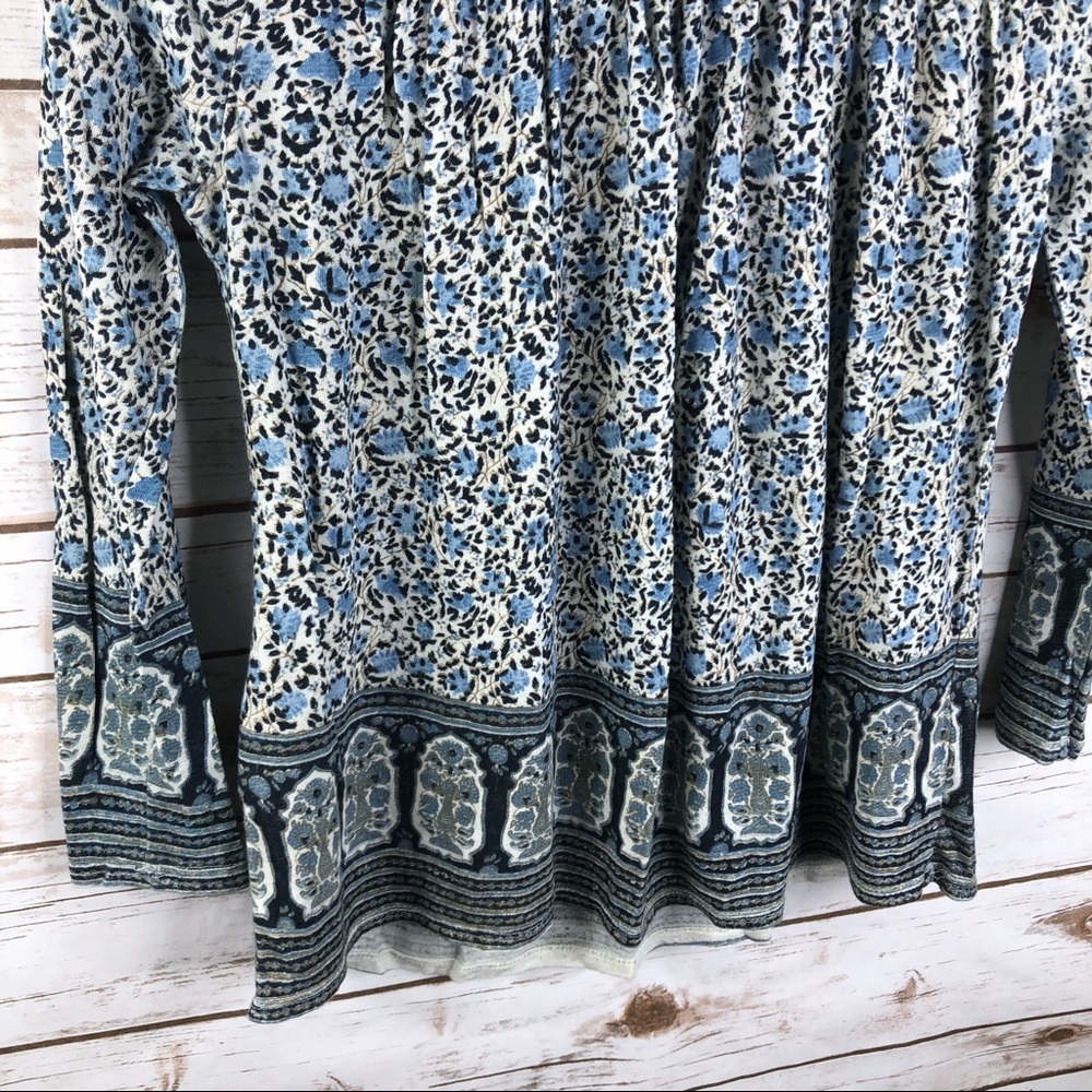 Lucky Brand floral 3/4 sleeve tassels vneck top - Picture 8 of 8